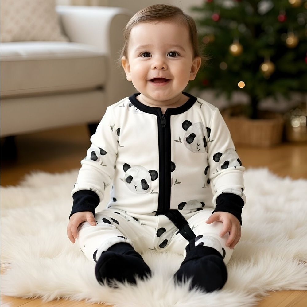 Organic Bamboo Baby Onesie with Panda Print